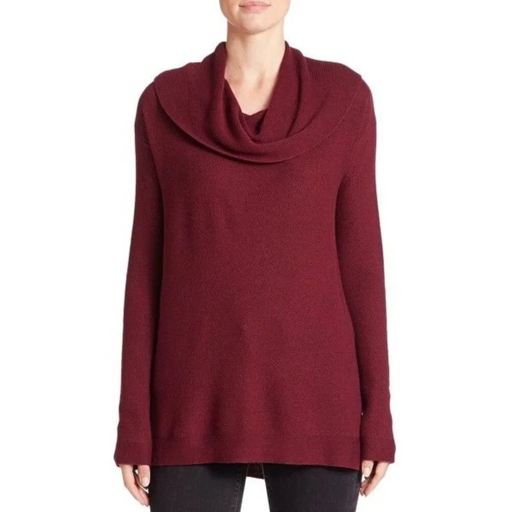 Lord & Taylor Womens Xlarge Cowl Neck Burgundy Long Knitted Tunic Sweater